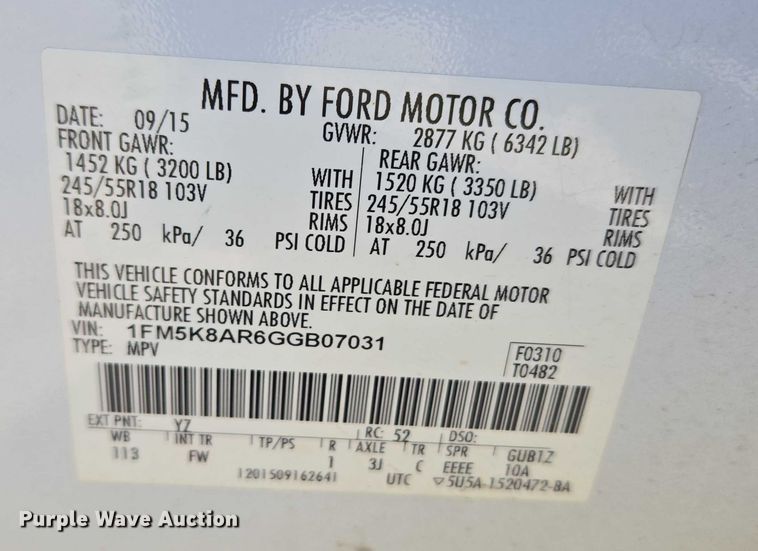 image for item EU5108 2016 Ford Explorer Police Interceptor SUV