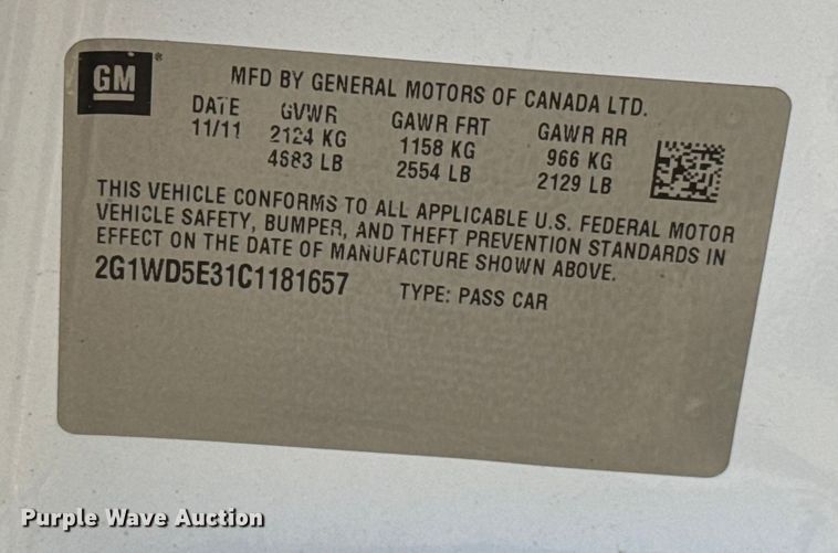 image for item EU5113 2012 Chevrolet Impala Police 