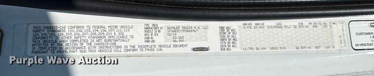 image for item EU5117 2015 Freightliner 114SD sewer jetter truck