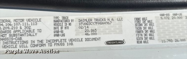 image for item EU5117 2015 Freightliner 114SD sewer jetter truck