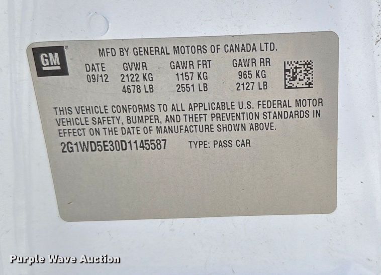 image for item EU5120 2013 Chevrolet Impala Police 