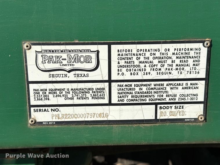 image for item EU5129 2016 Crane Carrier Low Entry refuse truck