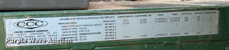 image for item EU5129 2016 Crane Carrier Low Entry refuse truck