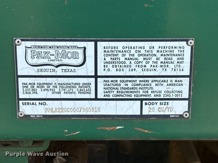 image for item EU5131 2016 Crane Carrier Low Entry refuse truck