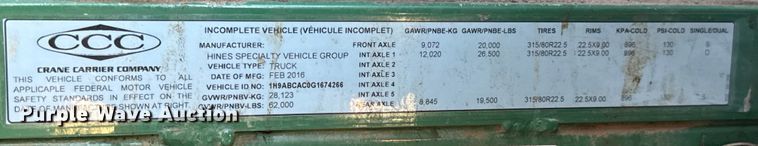 image for item EU5131 2016 Crane Carrier Low Entry refuse truck