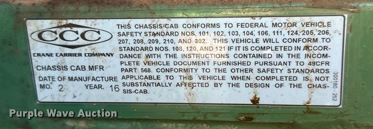 image for item EU5132 2016 Crane Carrier Low Entry refuse truck