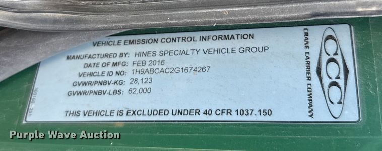 image for item EU5132 2016 Crane Carrier Low Entry refuse truck