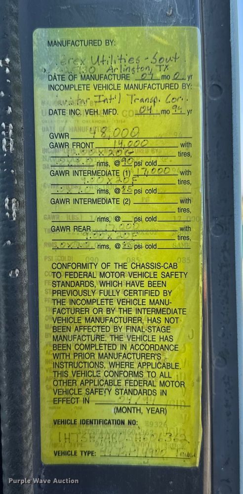 image for item EU5137 1995 International 4900 digger derrick truck