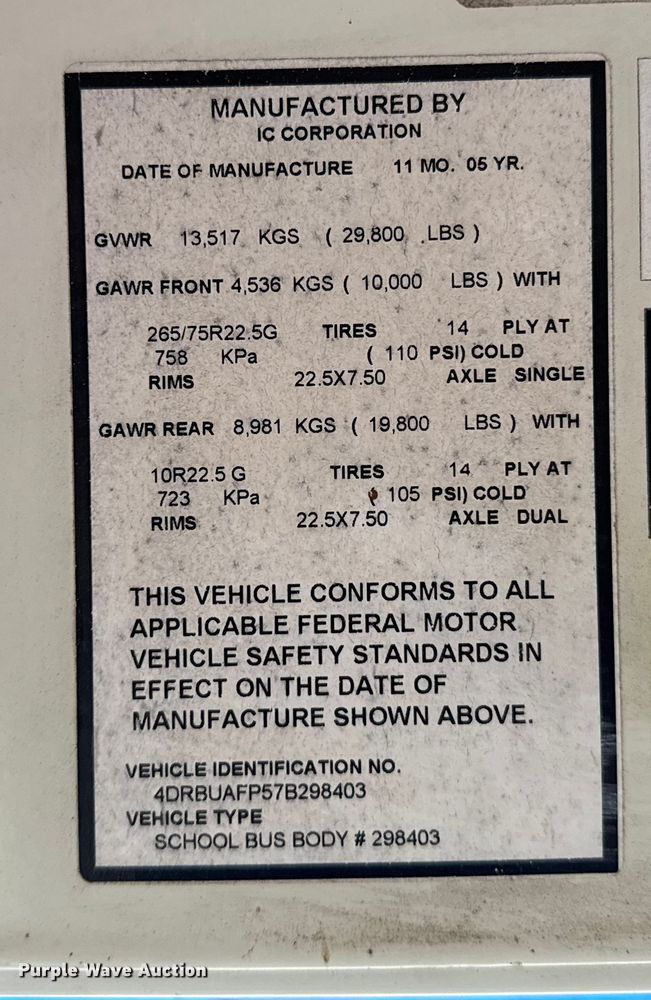 image for item EU6097 2007 IC school bus