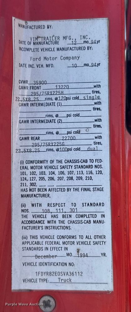 image for item EU6105 1995 Ford L8000 dump truck