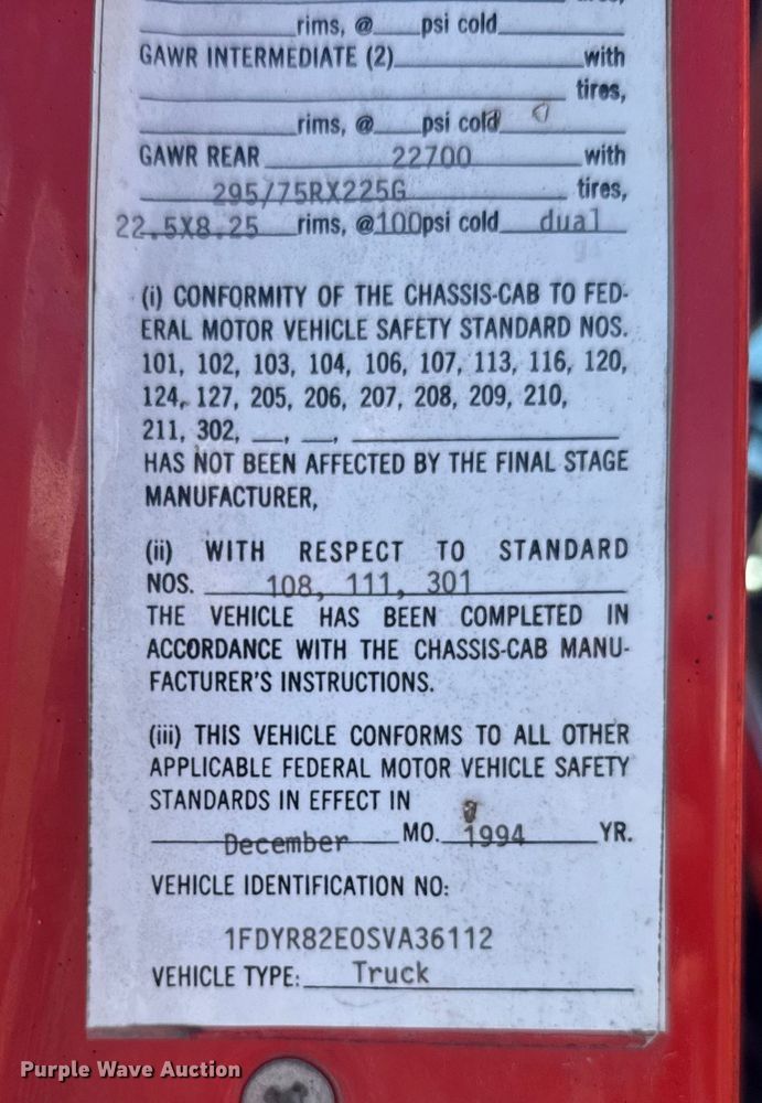 image for item EU6105 1995 Ford L8000 dump truck