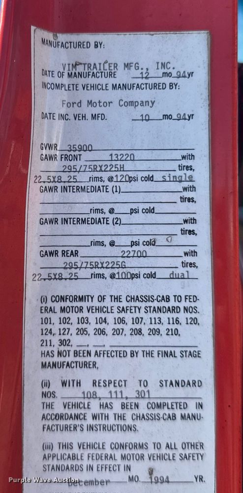 image for item EU6105 1995 Ford L8000 dump truck