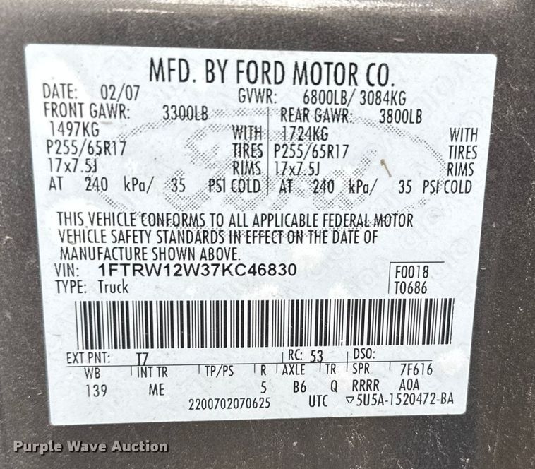 image for item EU6131 2007 Ford F150 SuperCrew pickup truck