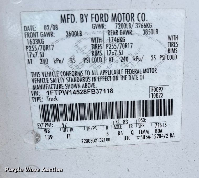 image for item EU6197 2008 Ford F150 SuperCrew pickup truck