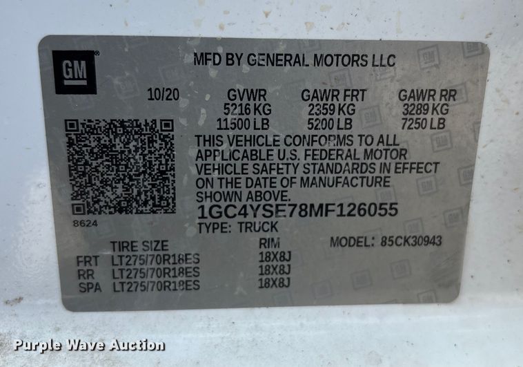 image for item EV2506 2021 Chevrolet Silverado 3500HD Crew Cab utility bed pickup truck