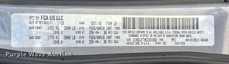 image for item EV3202 2019 Dodge Durango SSV SUV