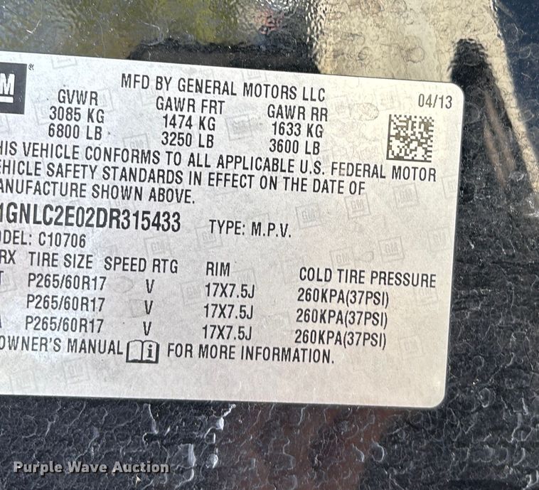 image for item EV3203 2013 Chevrolet Tahoe Police SUV