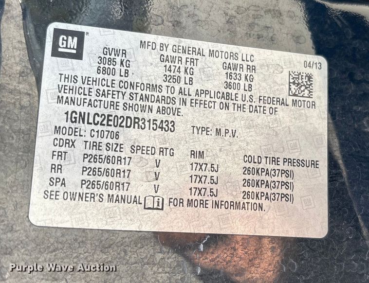 image for item EV3203 2013 Chevrolet Tahoe Police SUV