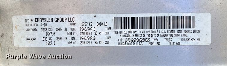 image for item EV3213 2010 Dodge Dakota Crew Cab pickup truck