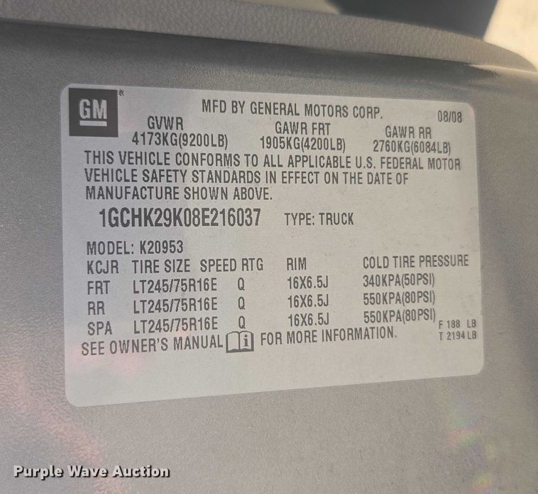 image for item EV5400 2008 Chevrolet 2500 Ext. Cab pickup truck