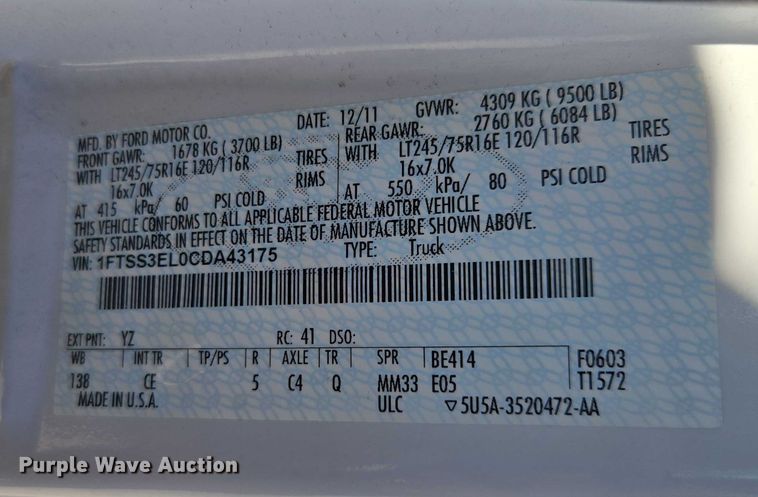 image for item EV5405 2012 Ford E350 van