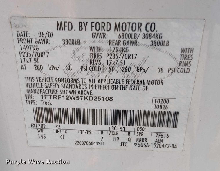 image for item EV5414 2007 Ford F150 pickup truck