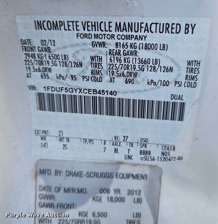 image for item EV5419 2012 Ford F550 bucket truck