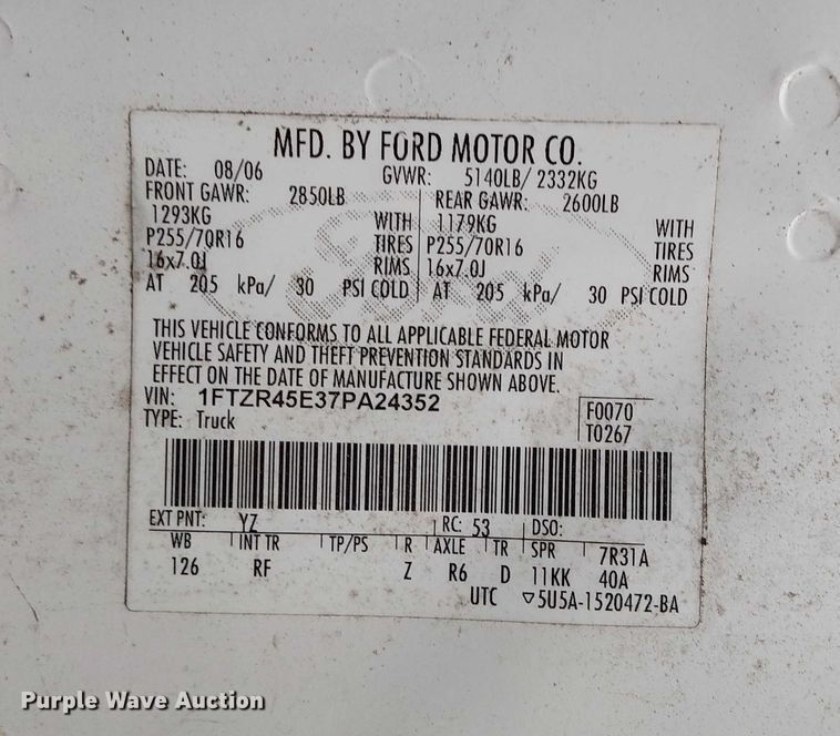 image for item FB4480 2007 Ford Ranger SuperCab pickup truck