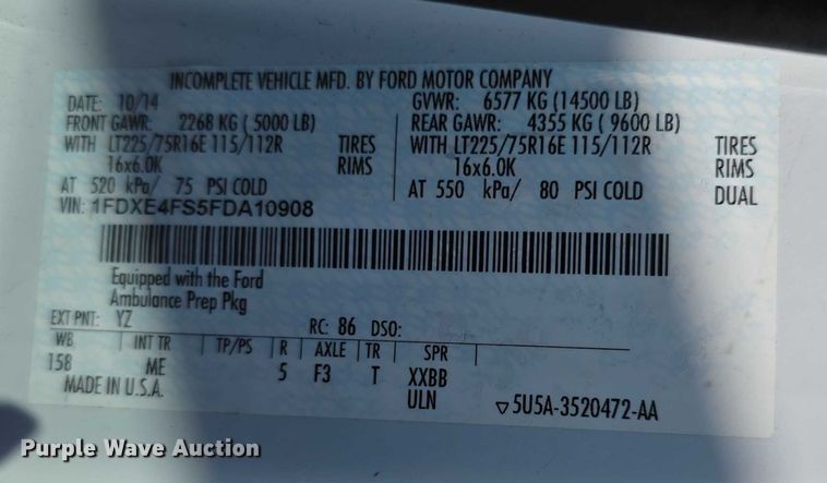 image for item FI0565 2015 Ford E450 ambulance