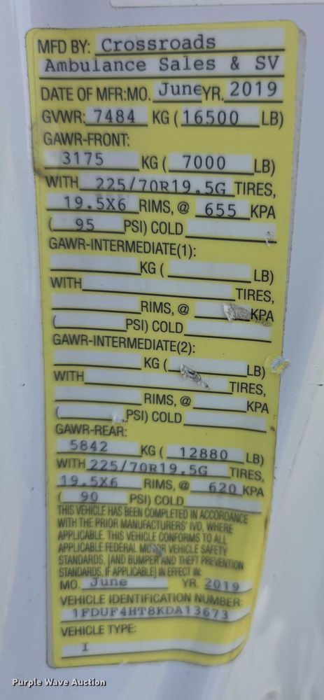 image for item FI0568 2019 Ford E450 Super Duty ambulance