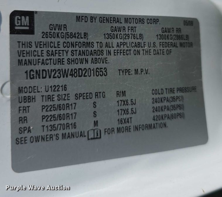 image for item FI0590 2008 Chevrolet Uplander van