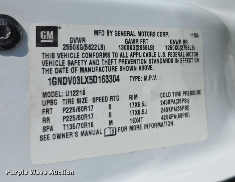 image for item FI0591 2005 Chevrolet Uplander van