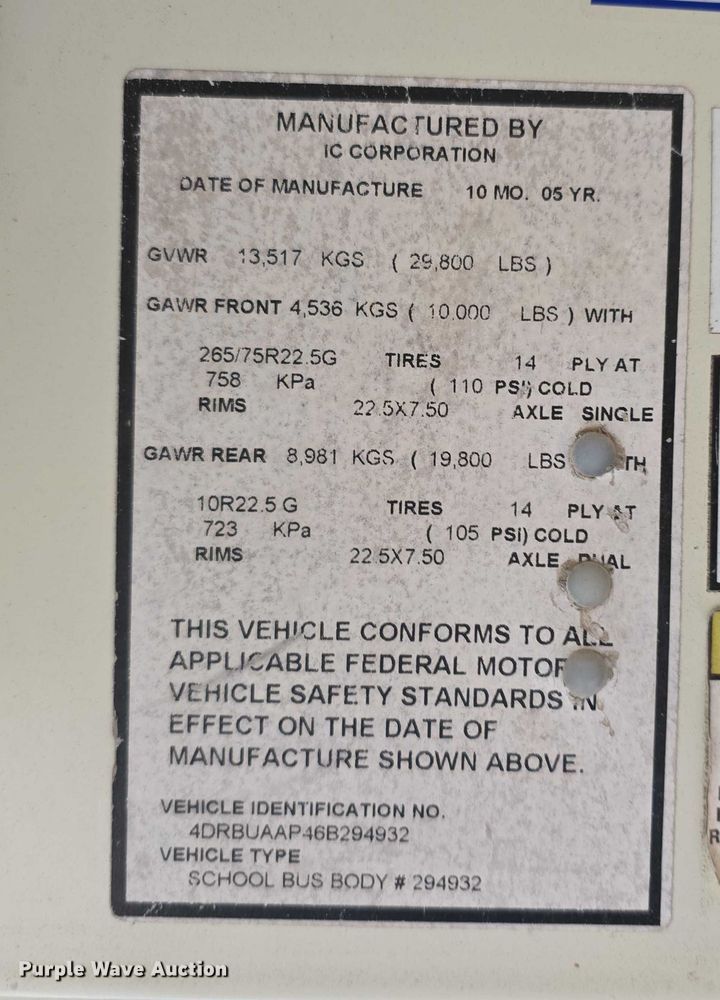 image for item FI0599 2006 IC CE300 school bus