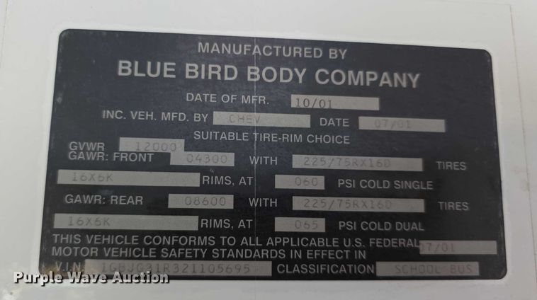 image for item FI0611 2002 Chevrolet Express G3500 school bus