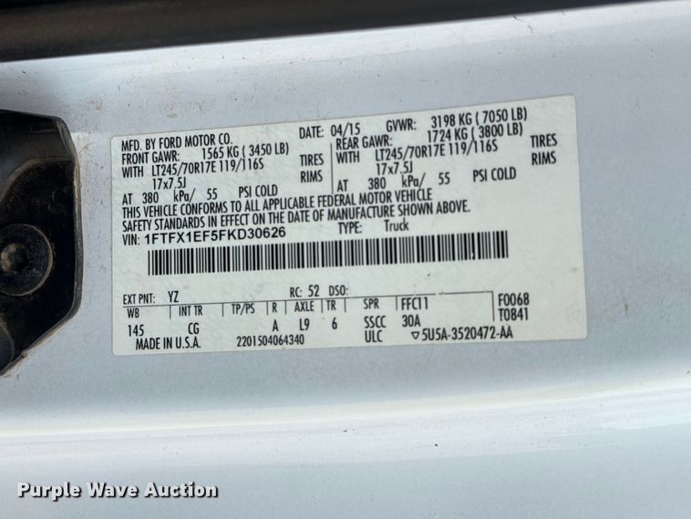 image for item DJ7784 2015 Ford F150 XL SuperCab pickup truck