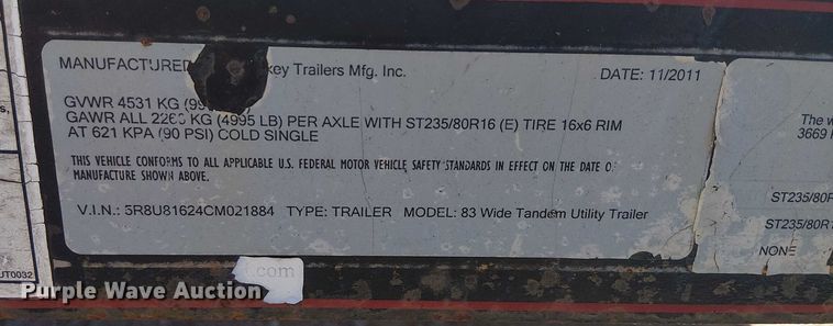 image for item DJ7904 2012 Maxey utility trailer