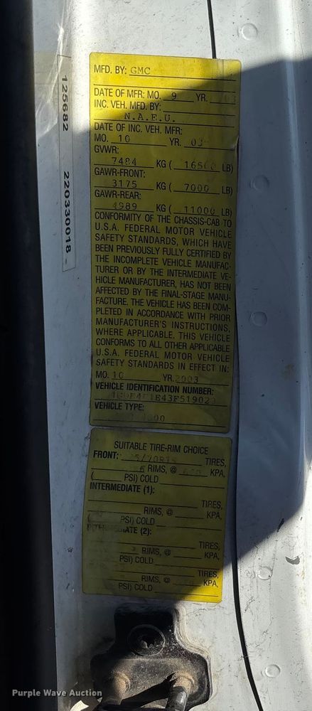 image for item DK0018 2003 GMC C4500 utility / service truck