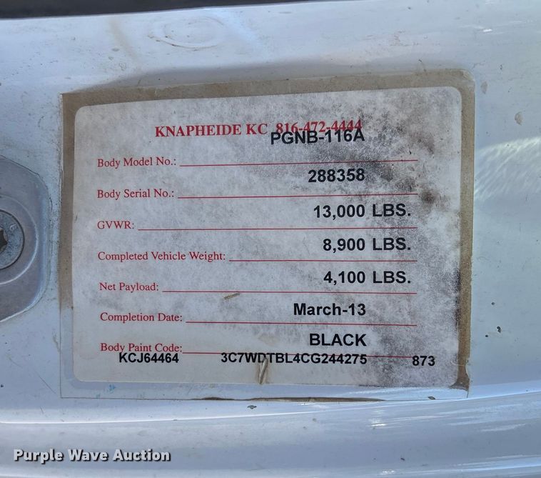 image for item DK0020 2012 Dodge RAM 3500 flatbed pickup truck