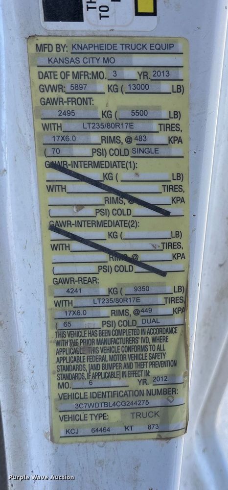 image for item DK0020 2012 Dodge RAM 3500 flatbed pickup truck