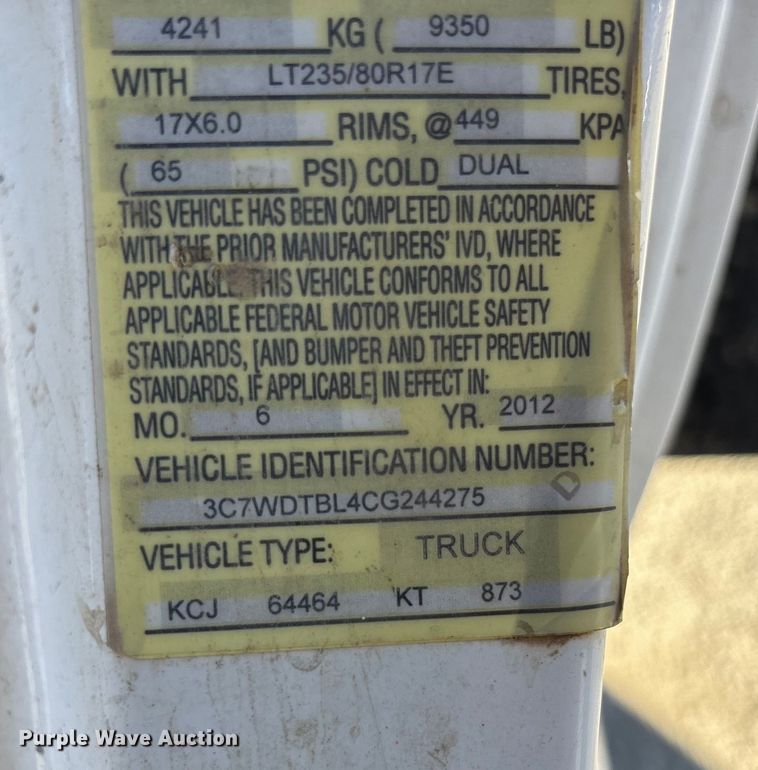 image for item DK0020 2012 Dodge RAM 3500 flatbed pickup truck