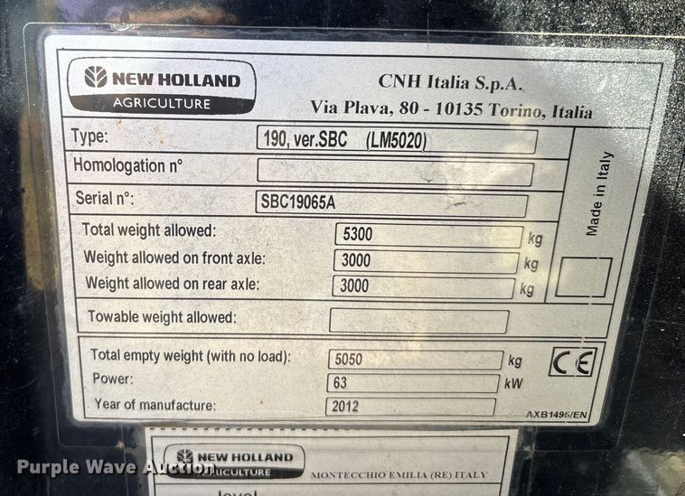 image for item DK0041 2012 New Holland LM5020 telehandler