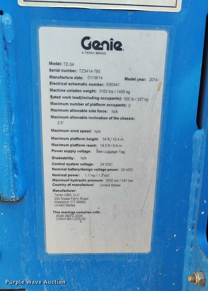 image for item DP5082 2014 Genie TZ-34/20 boom lift