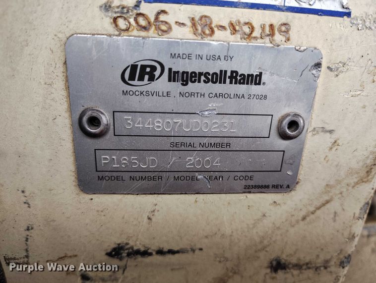 image for item DP5091 2004 Ingersoll Rand P185JD air compressor