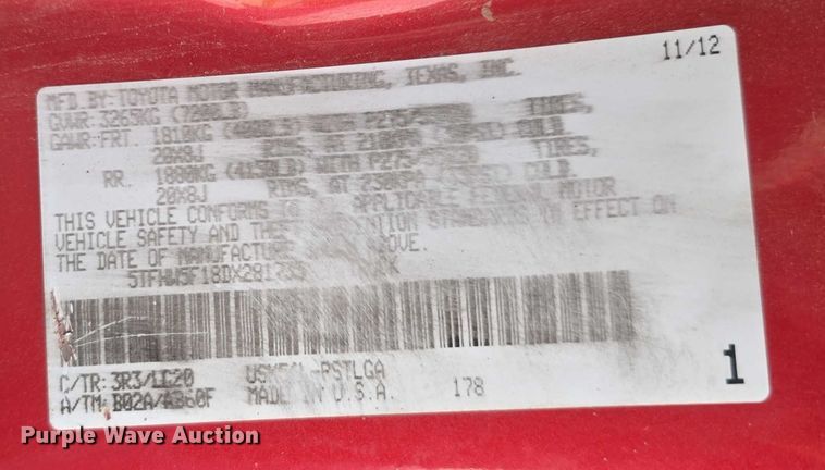 image for item DR3936 2013 Toyota Tundra Limited CrewMax pickup truck