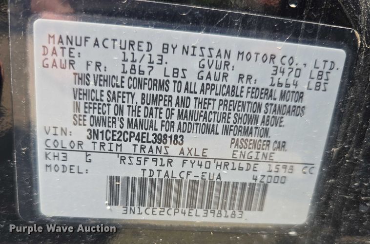 image for item DR3938 2014 Nissan Versa Note 