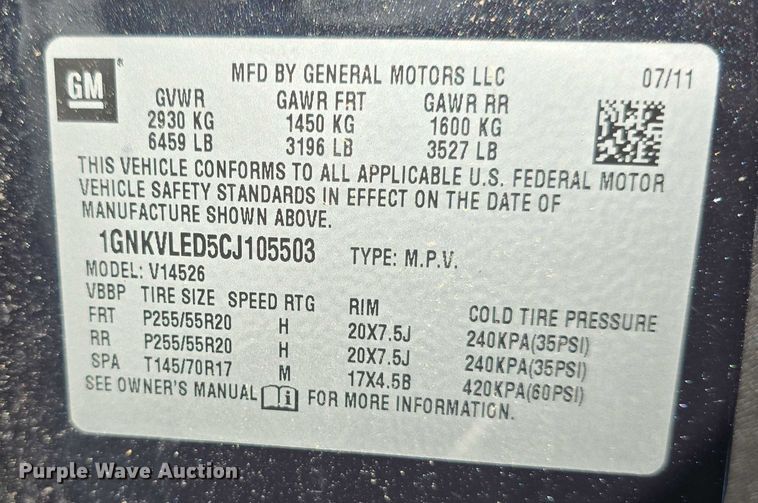 image for item DR3939 2012 Chevrolet Traverse  SUV