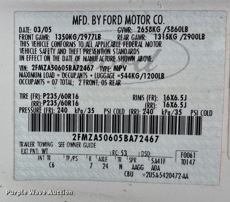 image for item DT3424 2005 Ford Freestar van
