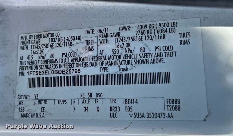 image for item DT6253 2011 Ford E350 Super Duty van