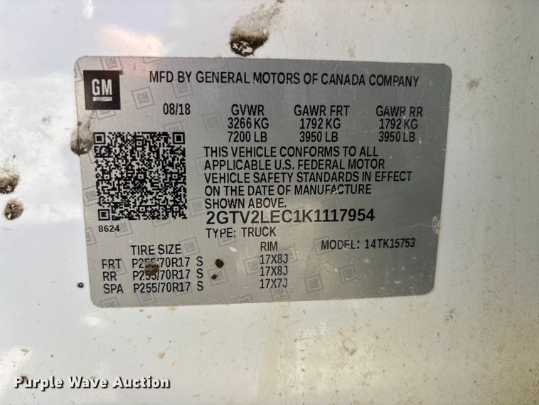 image for item DU1410 2019 GMC Sierra 1500 Ext. Cab pickup truck