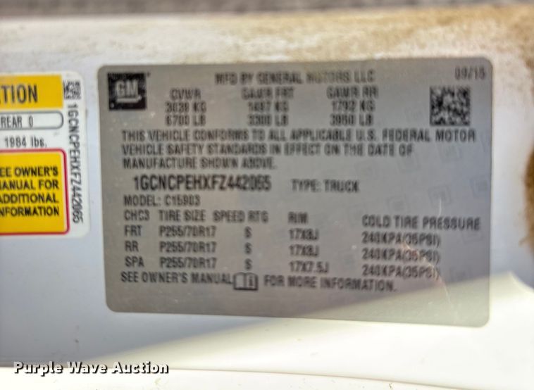 image for item DU1411 2015 Chevrolet Silverado 1500 pickup truck